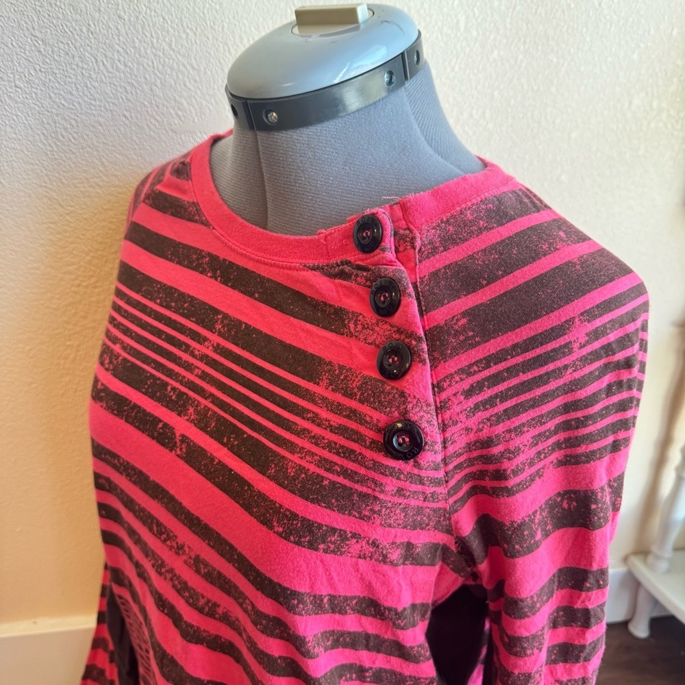 Roxy Pink Brown Striped Long Sleeve Y2K Skater Surf Girl Graphic Tee Casual Top - Picture 5 of 11